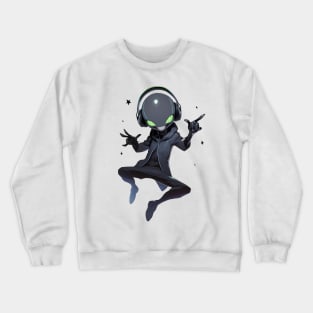 An alien is listening to music in headphones Crewneck Sweatshirt